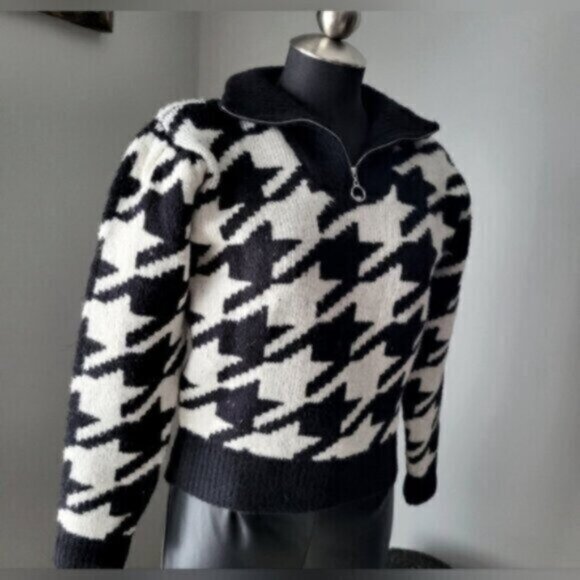 DEX Houndstooth Cropped Mock Neck Sweater NWT Sz XL - Picture 12 of 14
